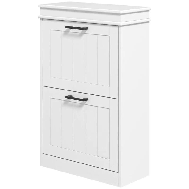 Shoe Storage Cabinet, 2 Flip Drawers, Adjustable Shelves, 10 Pairs, White