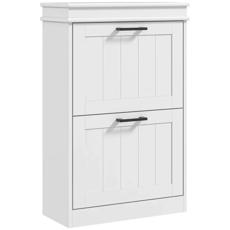 Shoe Storage Cabinet, 2 Flip Drawers, Adjustable Shelves, 10 Pairs, White