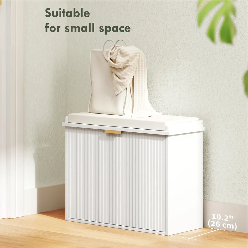 Entryway Bench with Padded Seat, Flip-Drawers, Holds 265lbs, Shoe Storage for 6 Pairs, White