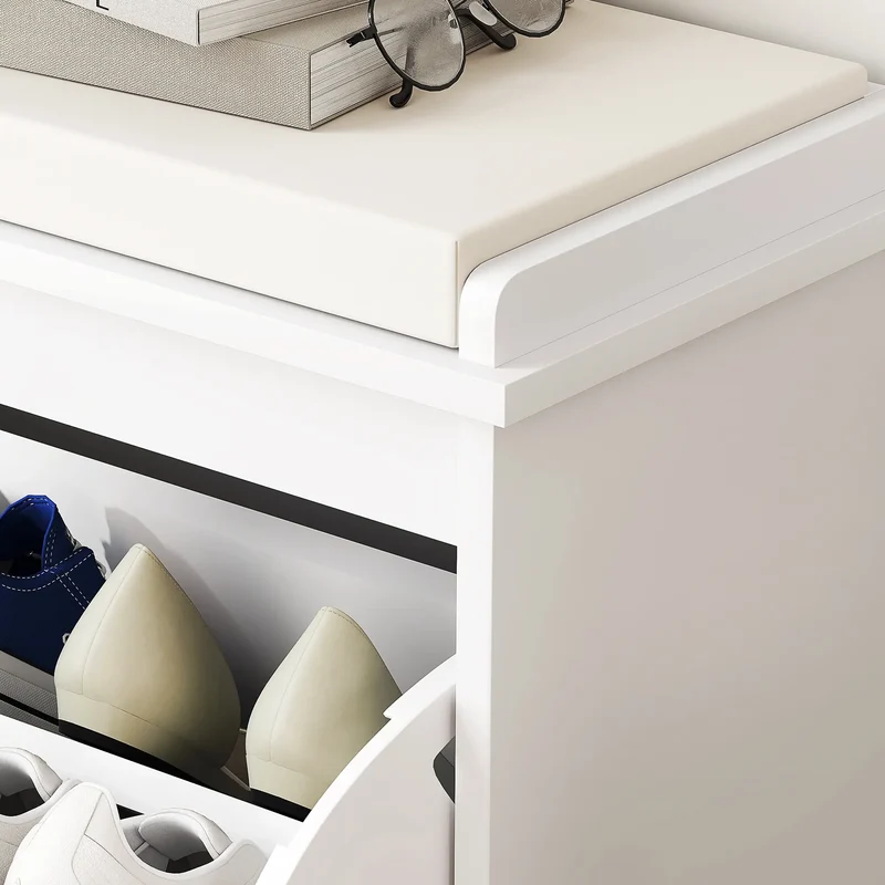 Entryway Bench with Padded Seat, Flip-Drawers, Holds 265lbs, Shoe Storage for 6 Pairs, White