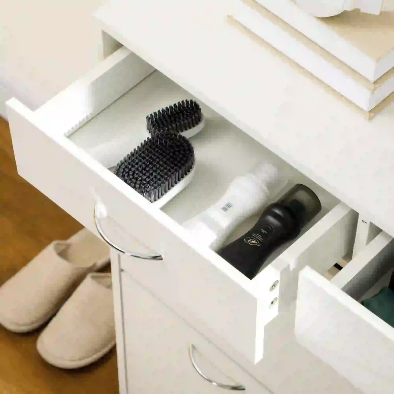 Narrow Shoe Storage, 2 Flip Drawers, Adjustable Shelves, 12 Pairs, White