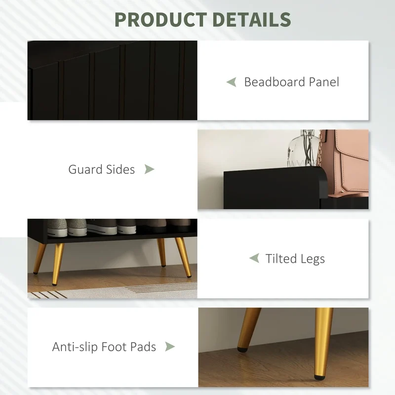 Narrow Shoe Storage Cabinet, Adjustable Shelves for 15 Pairs, Black