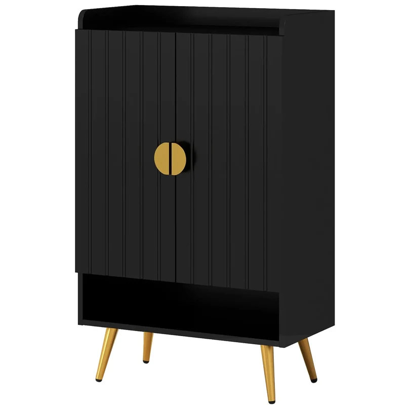 Narrow Shoe Storage Cabinet, Adjustable Shelves for 15 Pairs, Black