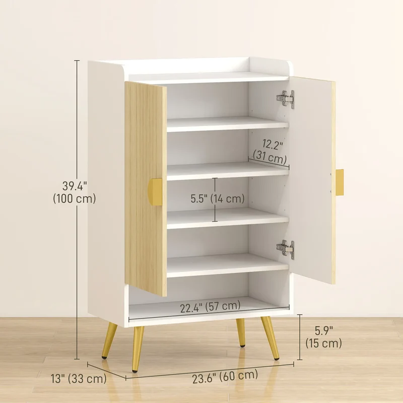 Entryway Shoe Storage Cabinet, Adjustable Shelves, Open Shelf, 15 Pairs, Natural