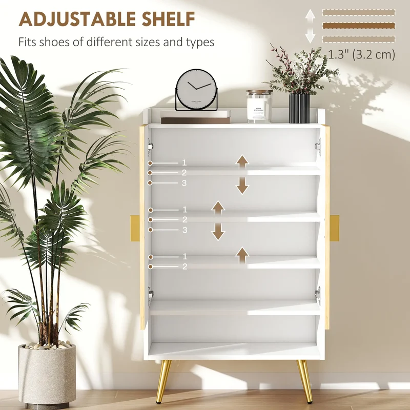 Entryway Shoe Storage Cabinet, Adjustable Shelves, Open Shelf, 15 Pairs, Natural