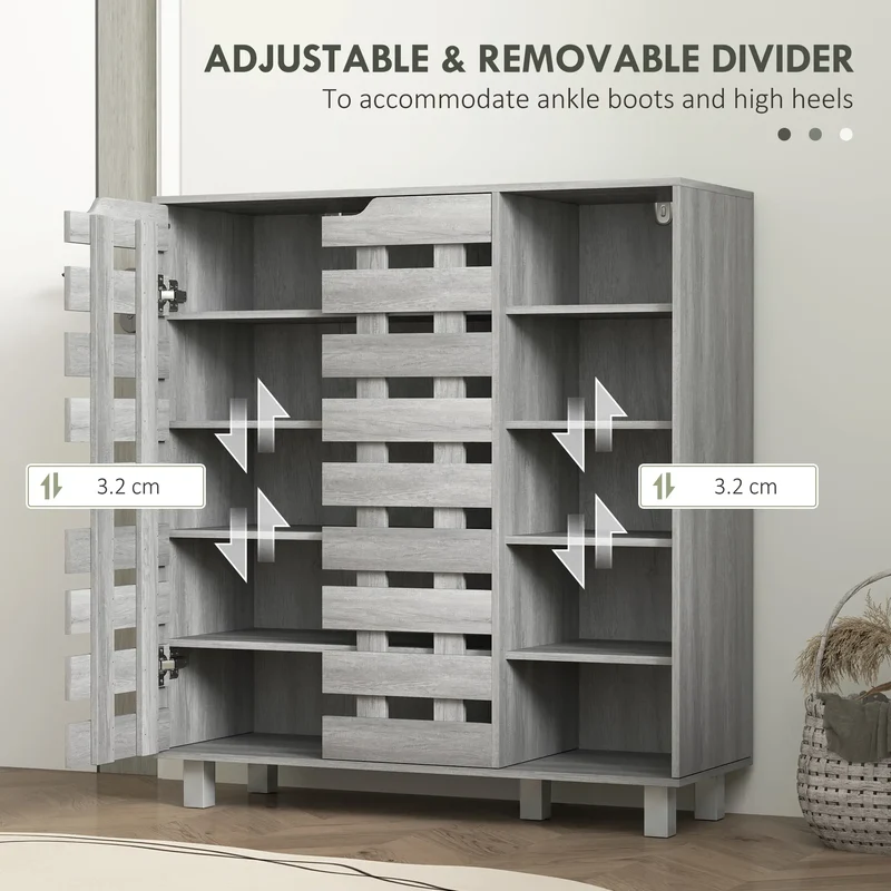 21 Pair Shoe Cabinet, 5-Tier Double Door, Light Grey