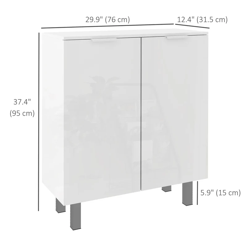 Shoe Storage Cabinet, Soft-Close Hinges, Adjustable Shelves, Holds 15-20 Pairs, High Gloss, White