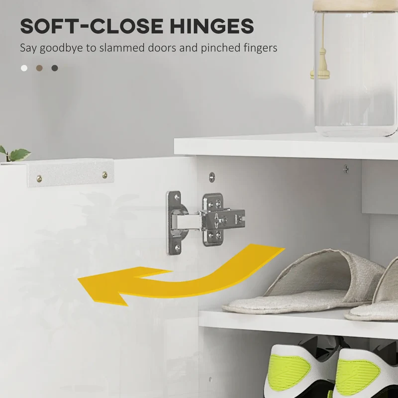 Shoe Storage Cabinet, Soft-Close Hinges, Adjustable Shelves, Holds 15-20 Pairs, High Gloss, White