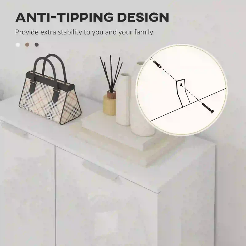 Shoe Storage Cabinet, Soft-Close Hinges, Adjustable Shelves, Holds 15-20 Pairs, High Gloss, White