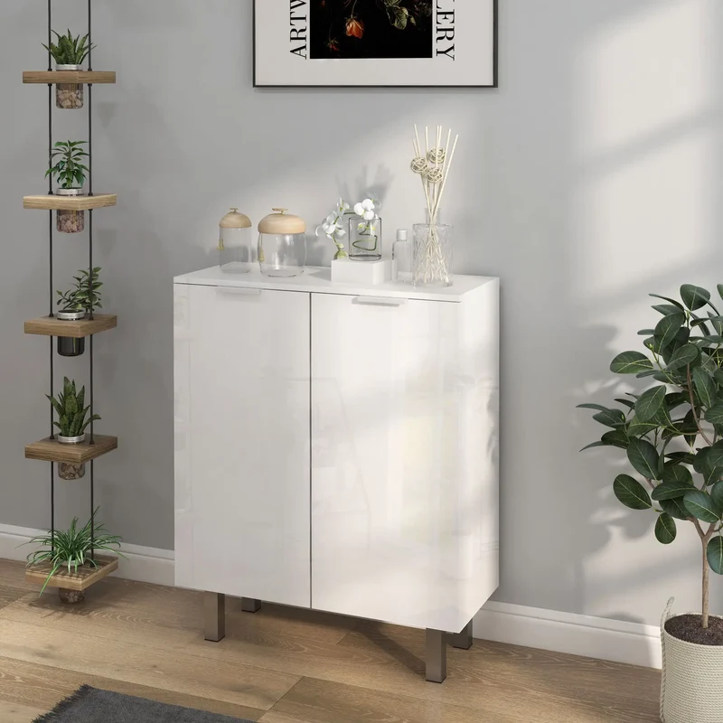 Shoe Storage Cabinet, Soft-Close Hinges, Adjustable Shelves, Holds 15-20 Pairs, High Gloss, White