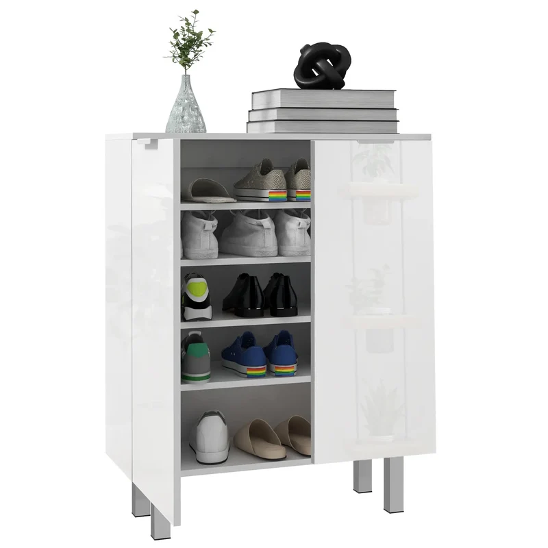 Shoe Storage Cabinet, Soft-Close Hinges, Adjustable Shelves, Holds 15-20 Pairs, High Gloss, White