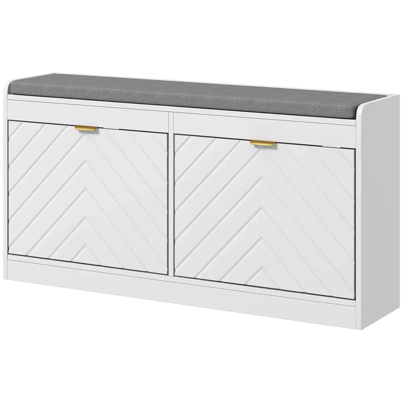 Shoe Storage Bench with Seat, 2 Flip Drawers, 4 Vents, Holds 8 Pairs