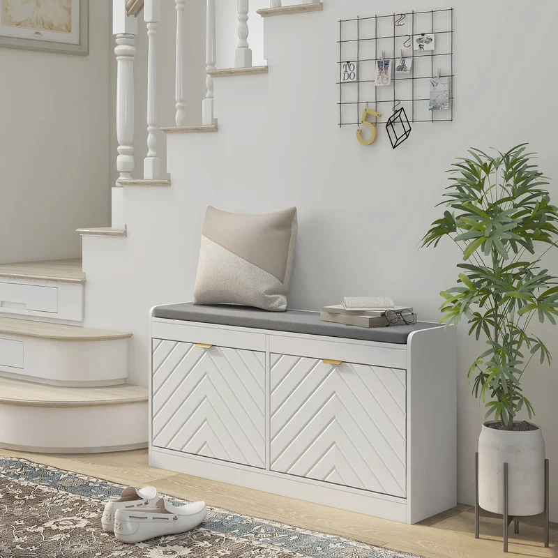 Shoe Storage Bench with Seat, 2 Flip Drawers, 4 Vents, Holds 8 Pairs