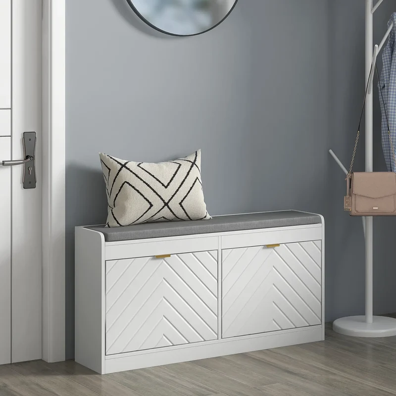 Shoe Storage Bench with Seat, 2 Flip Drawers, 4 Vents, Holds 8 Pairs