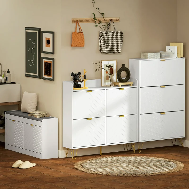 Shoe Storage Bench with Seat, 2 Flip Drawers, 4 Vents, Holds 8 Pairs