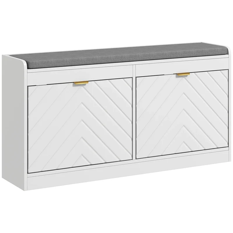 Shoe Storage Bench with Seat, 2 Flip Drawers, 4 Vents, Holds 8 Pairs