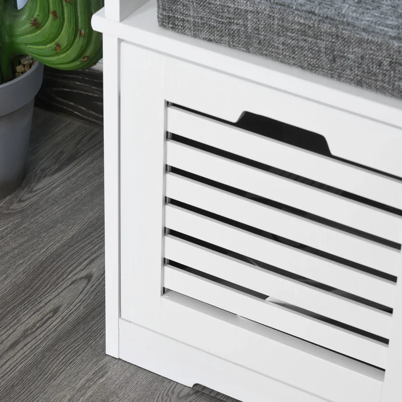 Upholstered Shoe Cabinet Bench, 3 Drawer Storage, White