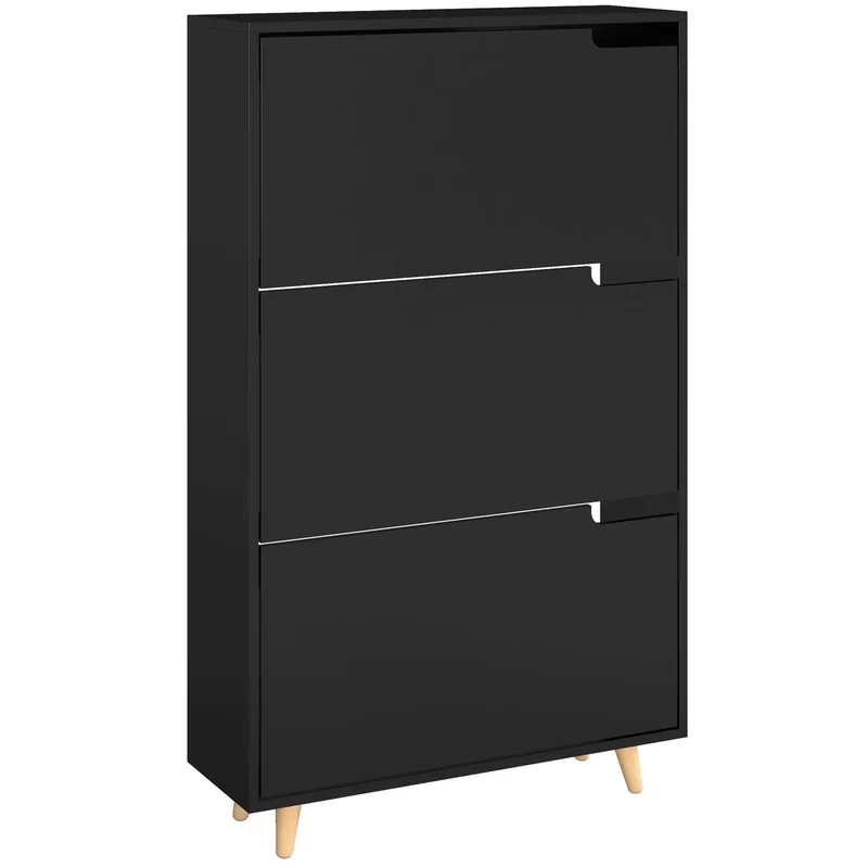 Slim Shoe Storage Cabinet, 3 Flip Drawers, Adjustable Shelves, 18-24 Pairs, Black