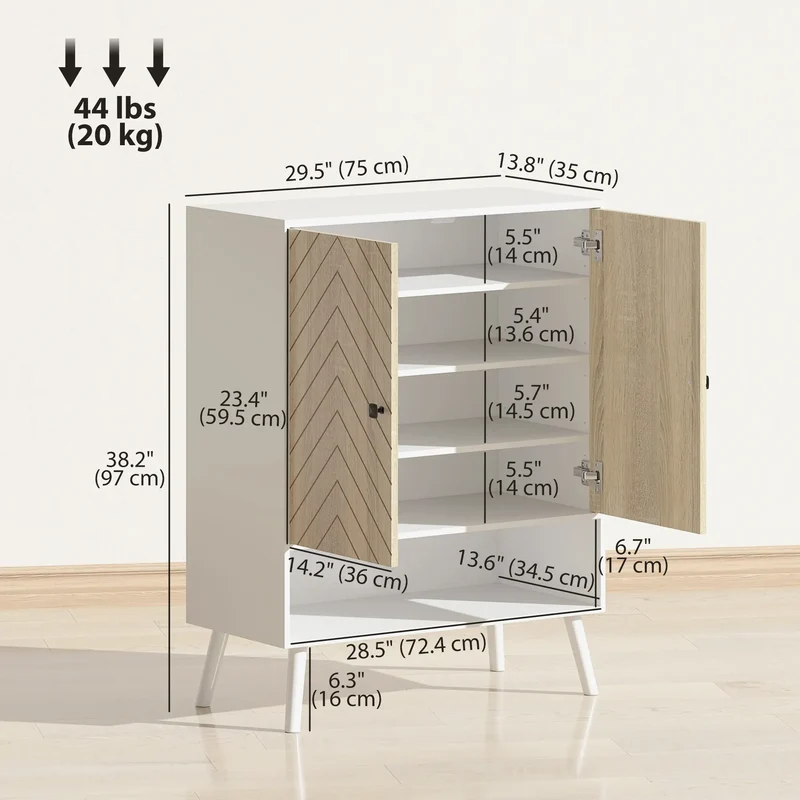 5-Tier Shoe Storage Cabinet With Doors, Adjustable Shelves, 15 Pairs, Natural Tone