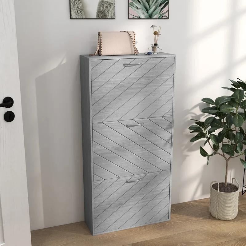 Shoe Storage Cabinet, 3 Flip Drawers, Slim 12 Pair Organizer
