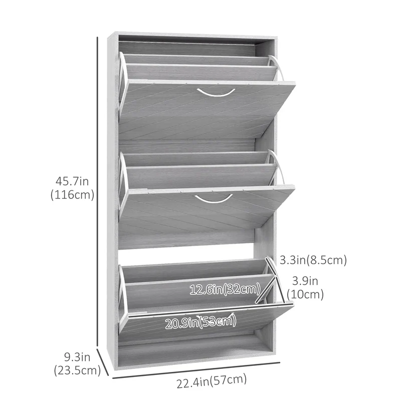 Shoe Storage Cabinet, 3 Flip Drawers, Slim 12 Pair Organizer