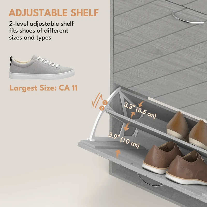 Shoe Storage Cabinet, 3 Flip Drawers, Slim 12 Pair Organizer