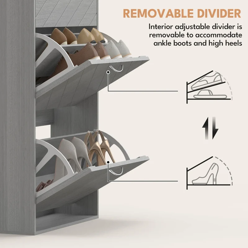 Shoe Storage Cabinet, 3 Flip Drawers, Slim 12 Pair Organizer