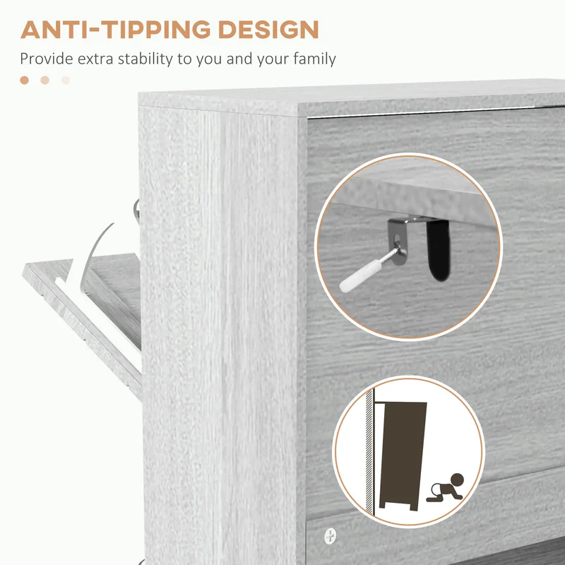 Shoe Storage Cabinet, 3 Flip Drawers, Slim 12 Pair Organizer