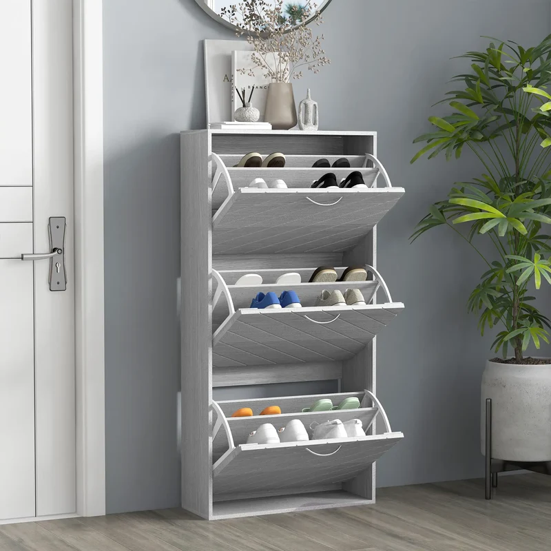 Shoe Storage Cabinet, 3 Flip Drawers, Slim 12 Pair Organizer