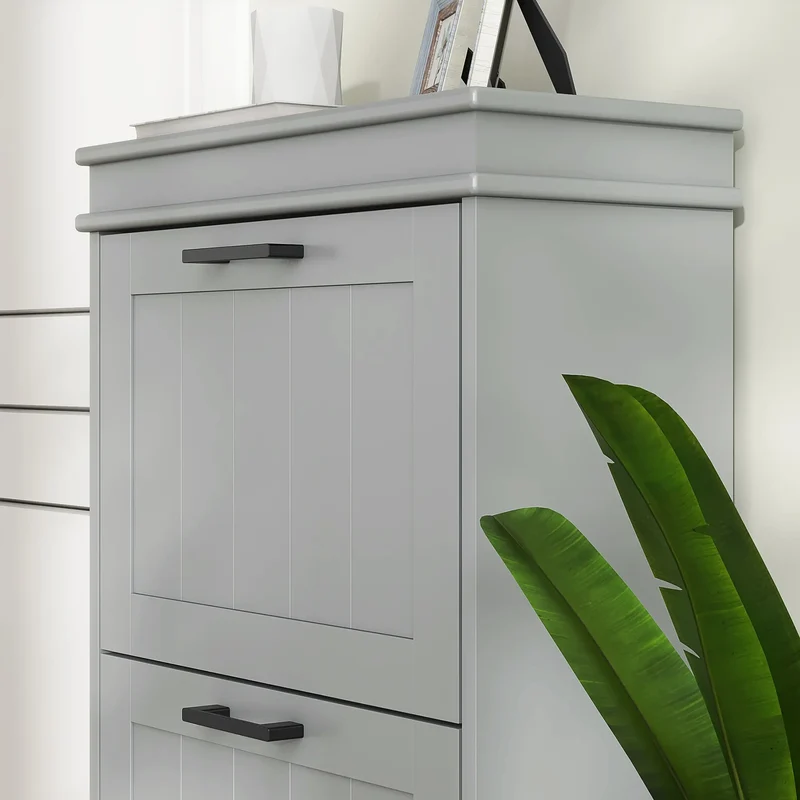 Slim Shoe Cabinet, 3 Flip Drawers, Adjustable Shelves, 15 Pairs, Grey