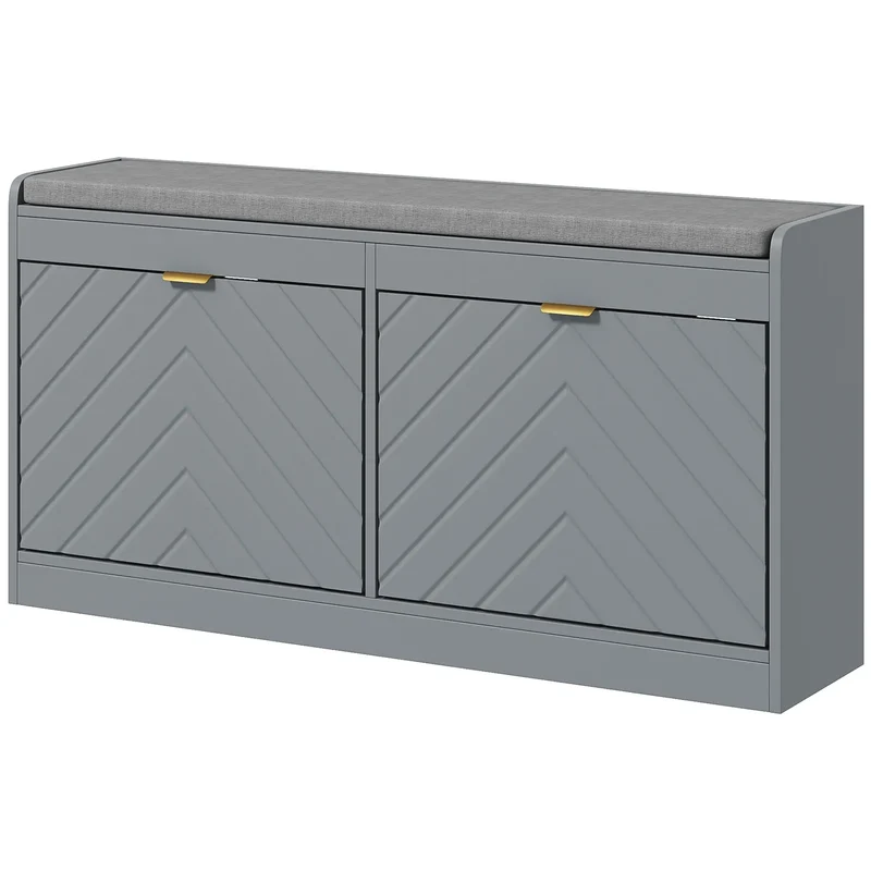 Shoe Storage Bench with Seat, 2 Flip Drawers, 4 Vents, Holds 8 Pairs
