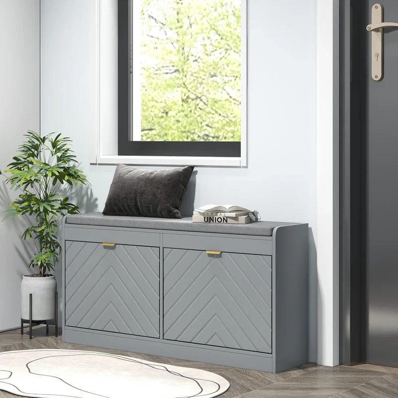 Shoe Storage Bench with Seat, 2 Flip Drawers, 4 Vents, Holds 8 Pairs