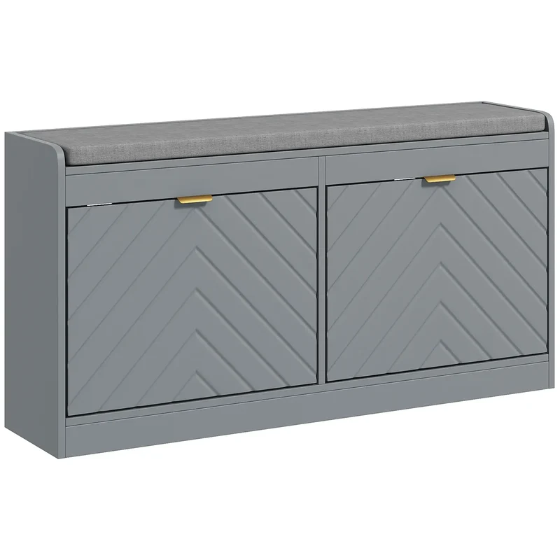 Shoe Storage Bench with Seat, 2 Flip Drawers, 4 Vents, Holds 8 Pairs
