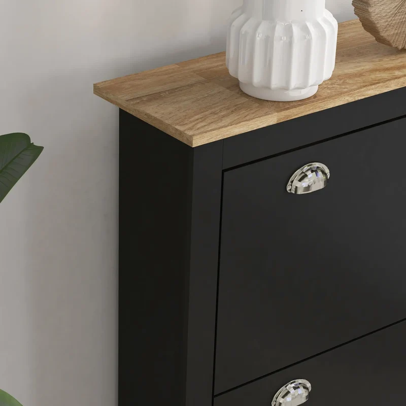 Shoe Cabinet, 2 Flip Drawers, Adjustable Shelves, 12 Pair, Black