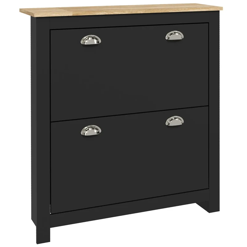 Shoe Cabinet, 2 Flip Drawers, Adjustable Shelves, 12 Pair, Black