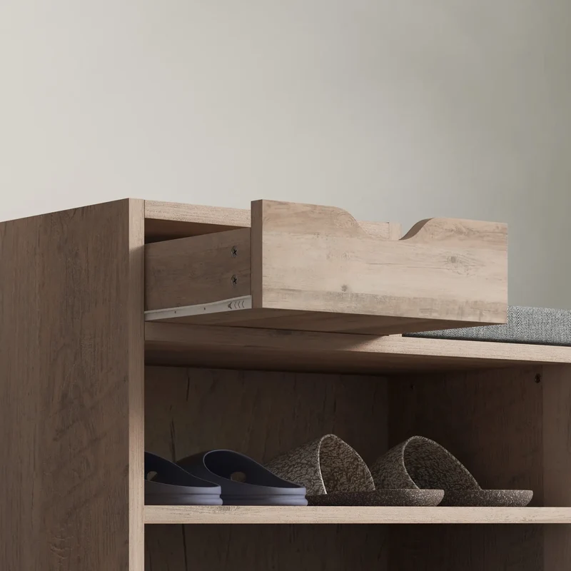 Upholstered Shoe Storage Bench, Seat, Drawer, 3 Shelves, Grey