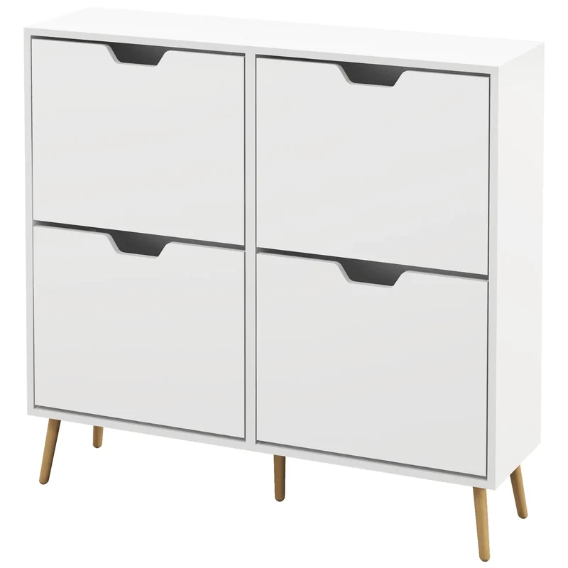 Shoe Storage Cabinet, 4 Flip Drawers, Adjustable Shelf, Holds 8-16 Pairs, White