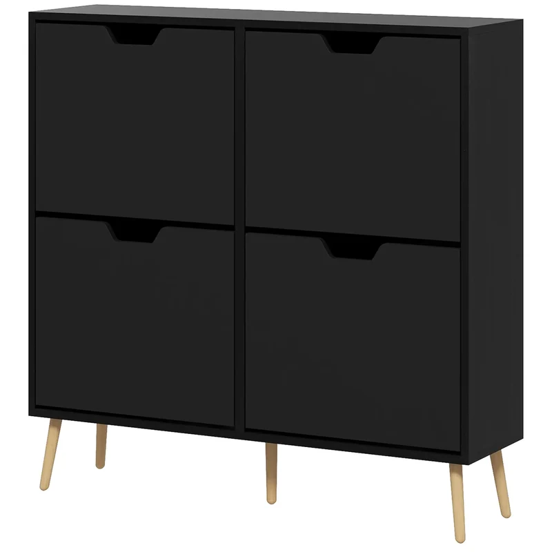 Shoe Storage Cabinet, 4 Flip Drawers, Adjustable Shelf, Holds 8-16 Pairs, Black