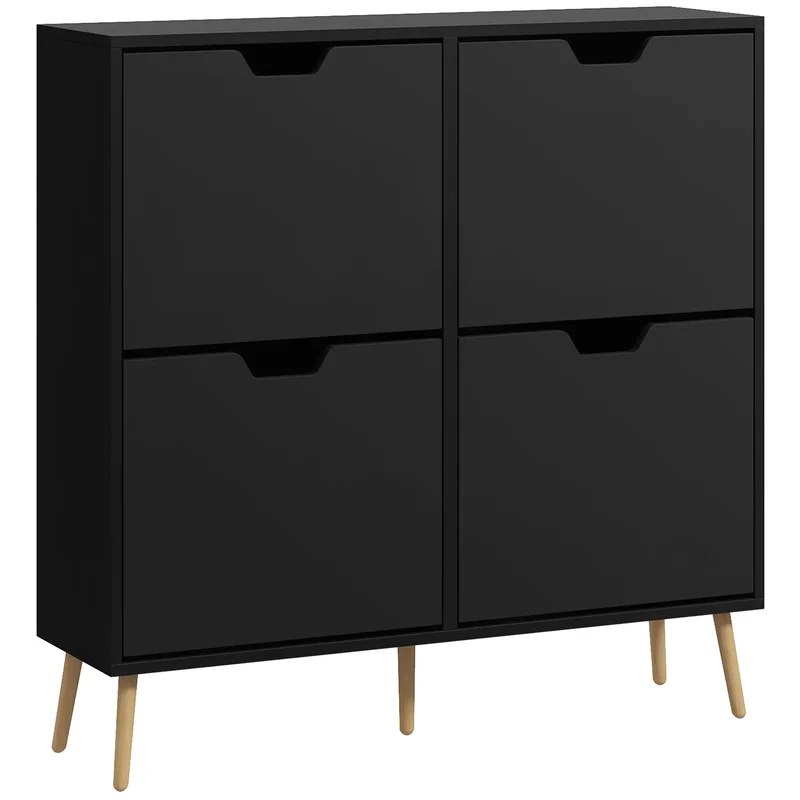 Shoe Storage Cabinet, 4 Flip Drawers, Adjustable Shelf, Holds 8-16 Pairs, Black
