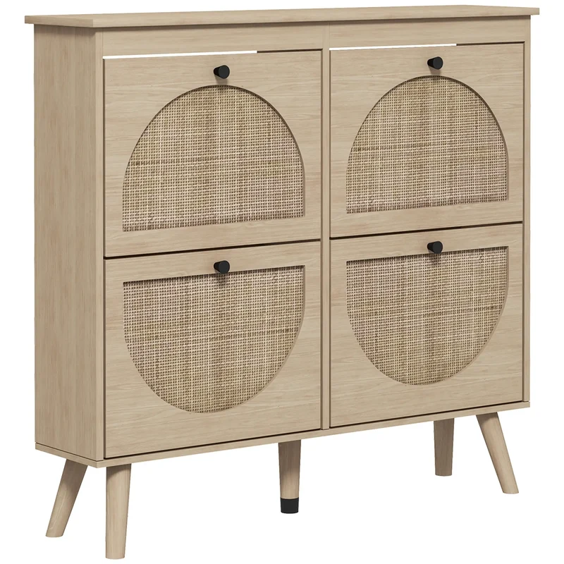 Shoe Cabinet, 4 Flip Drawers, Adjustable Shelves, Holds 20 Pairs, Oak