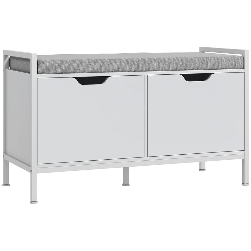 Shoe Storage Bench with Seat Cushion, Hallway Cabinet, 352lbs, White