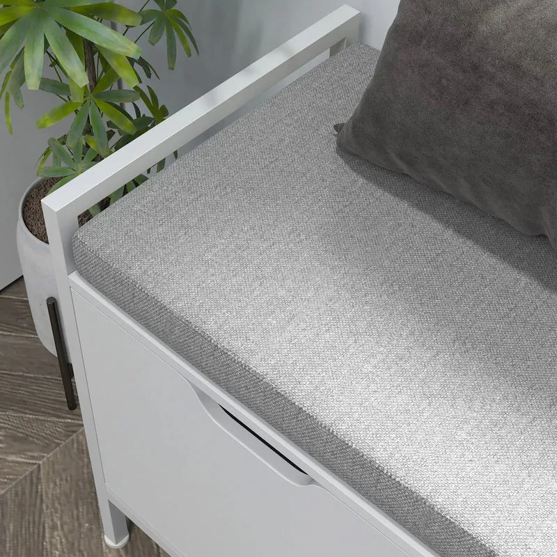 Shoe Storage Bench with Seat Cushion, Hallway Cabinet, 352lbs, White
