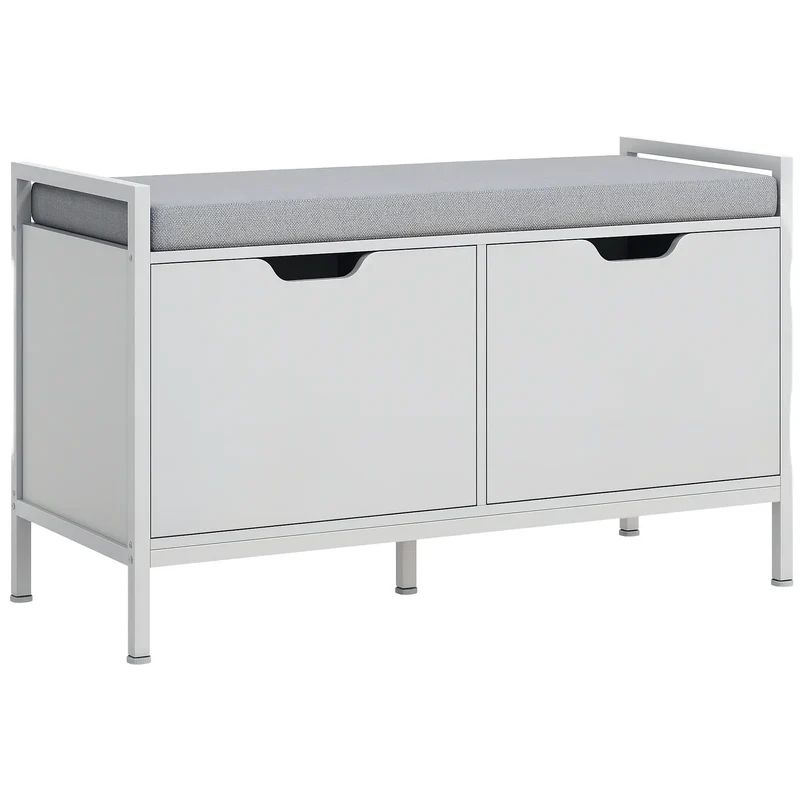 Shoe Storage Bench with Seat Cushion, Hallway Cabinet, 352lbs, White