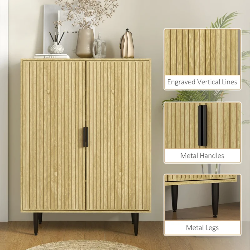 5-Tier Shoe Cabinet, Adjustable Shelves, 15 Pair Storage, Oak