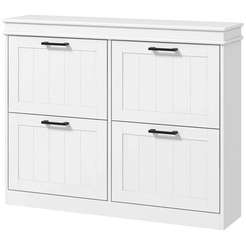 Shoe Storage Cabinet, 4 Flip Drawers, Adjustable Shelves, 20 Pairs, White