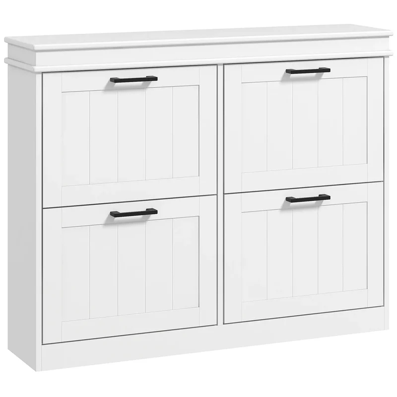Shoe Storage Cabinet, 4 Flip Drawers, Adjustable Shelves, 20 Pairs, White