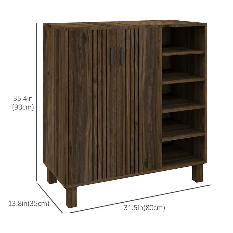 Double Door Shoe Storage, Open Shelves, 17 Pair, Walnut