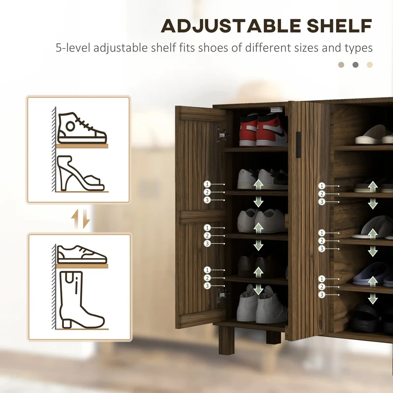Double Door Shoe Storage, Open Shelves, 17 Pair, Walnut