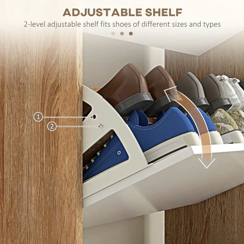 Slim Shoe Storage Cabinet, 3 Flip Drawers, Adjustable Shelves, 18-24 Pairs, White