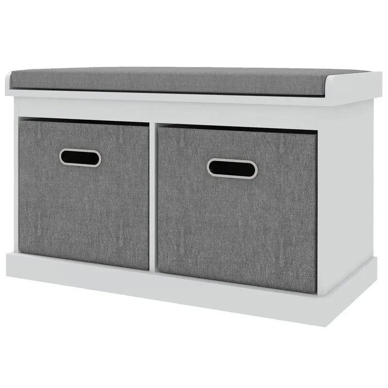 Shoe Storage Bench with Seat, 2 Fabric Drawers, White